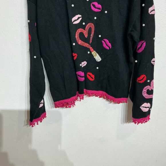 Jane's Closet Black Valentine Vintage Cardigan Sz L - Picture 8 of 12
